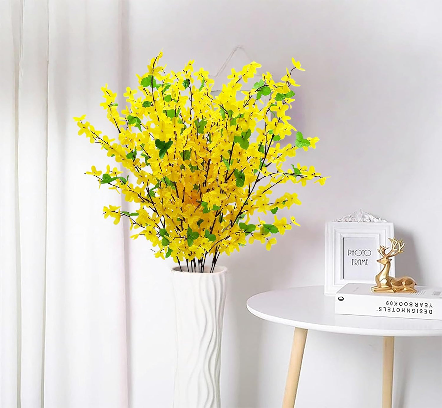 10PCS Artificial Forsythia Flowers Fake Forsythia Stem 25.5" Silk Yellow Winter Jasmine Branches Artificial Orchids Flower for Home Table Wedding Graveyard Kitchen Office Decoration.