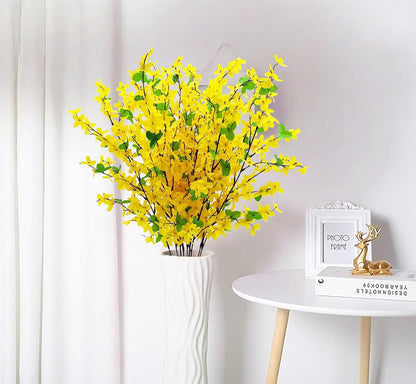 10PCS Artificial Forsythia Flowers Fake Forsythia Stem 25.5" Silk Yellow Winter Jasmine Branches Artificial Orchids Flower for Home Table Wedding Graveyard Kitchen Office Decoration.