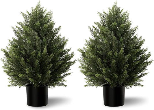 Artificial Topiary Cedar Trees 5FT Tall 2 Set, Outdoor Indoor Faux Pine Shrubs Plants, Realistic Fake Plants Front Porch Decor, Artificial Bushes Cypress for Home Front Door Offices