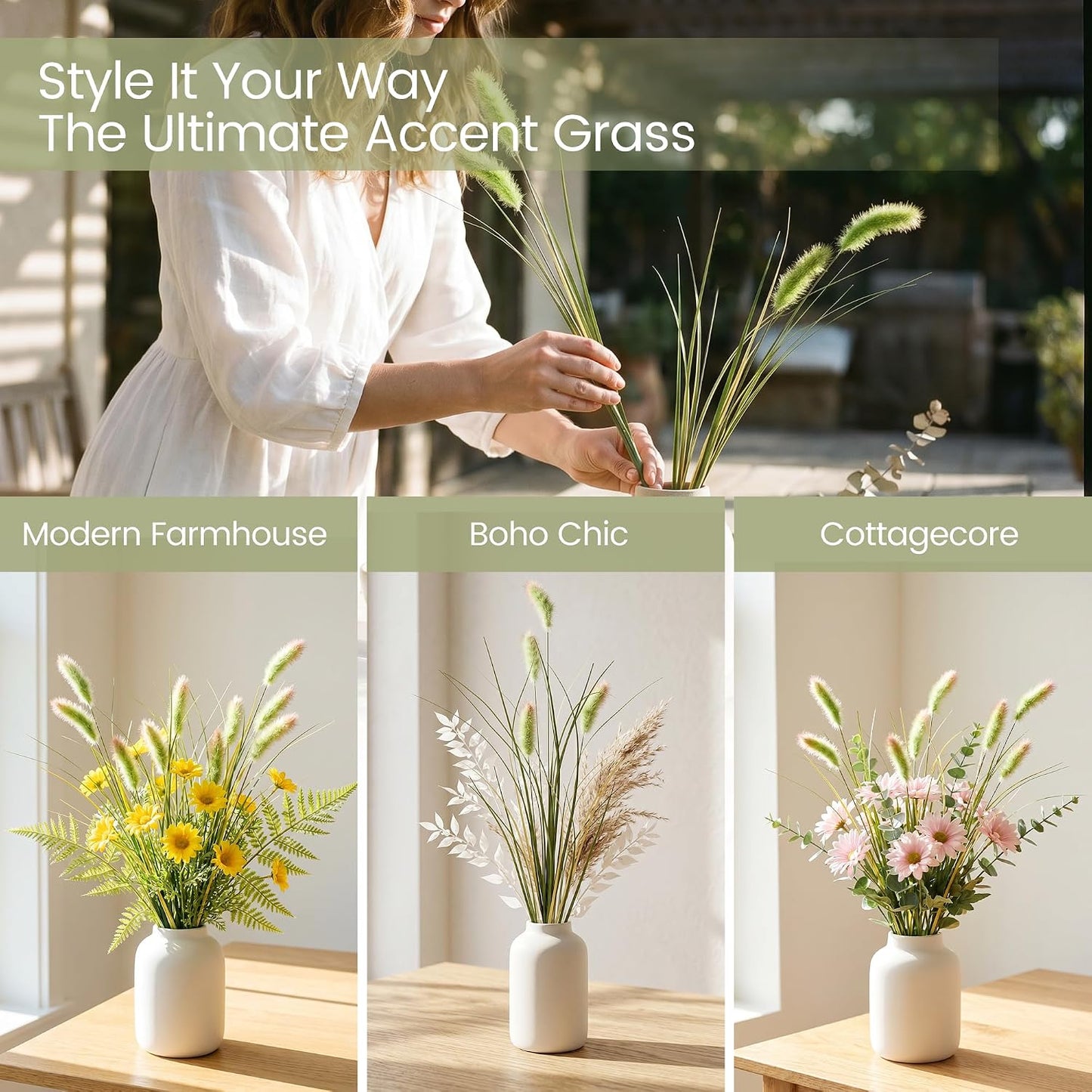 20PCS Artificial Onion Grass Stems 17.7in Faux Greenery Floral Arrangements | Vase filler; Home decoration; Wedding decoration; Bouquet making; Entryway décor; Indoor decoration