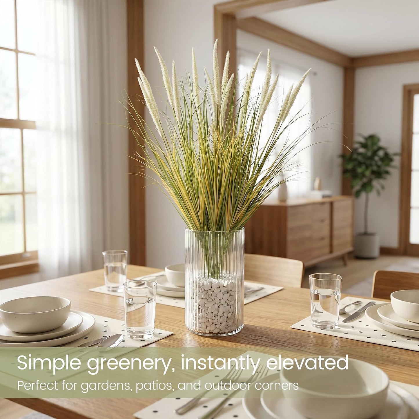 20PCS Artificial Onion Grass Stems 17.7in Faux Greenery Floral Arrangements | Vase filler; Home decoration; Wedding decoration; Bouquet making; Entryway décor; Indoor decoration
