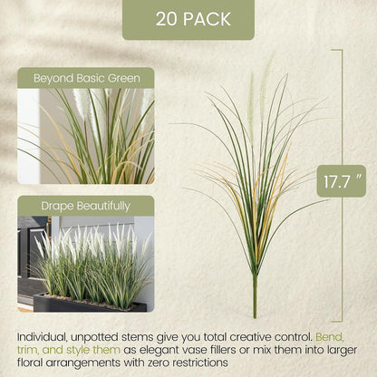 20PCS Artificial Onion Grass Stems 17.7in Faux Greenery Floral Arrangements | Vase filler; Home decoration; Wedding decoration; Bouquet making; Entryway décor; Indoor decoration