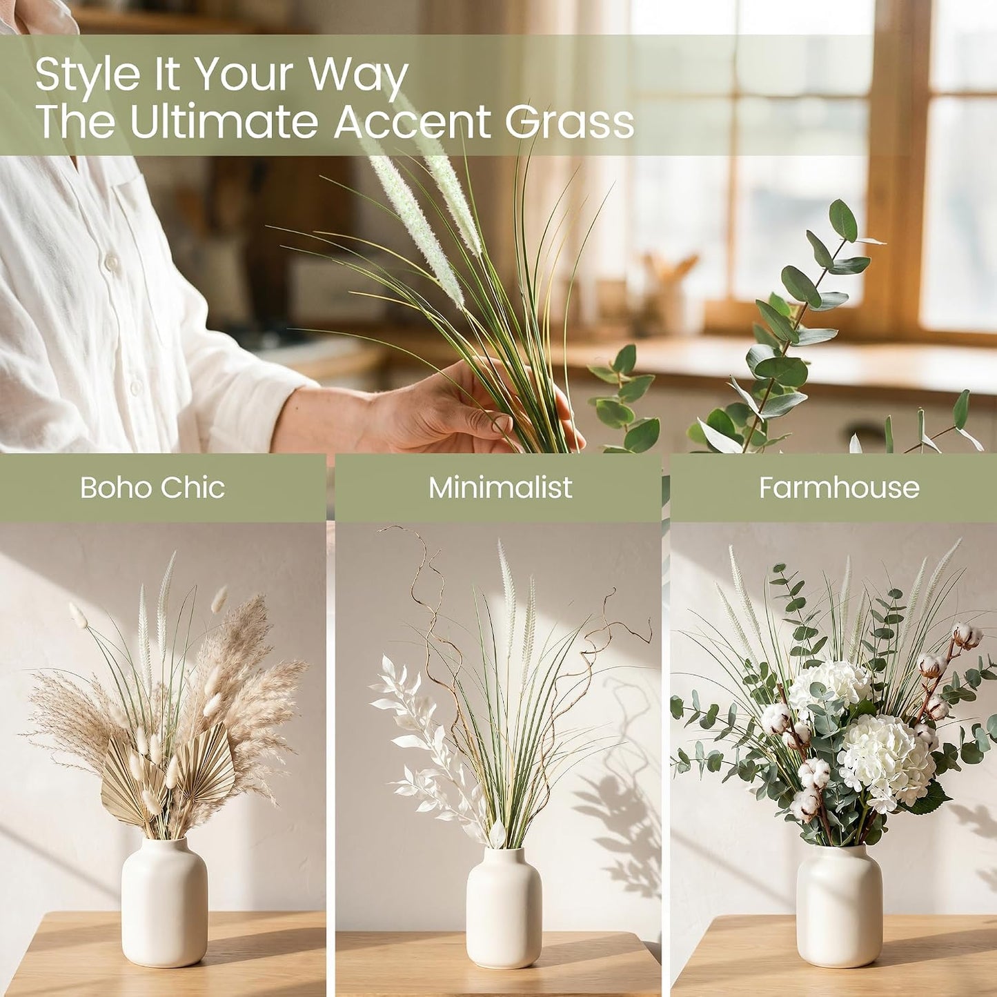 20PCS Artificial Onion Grass Stems 17.7in Faux Greenery Floral Arrangements | Vase filler; Home decoration; Wedding decoration; Bouquet making; Entryway décor; Indoor decoration