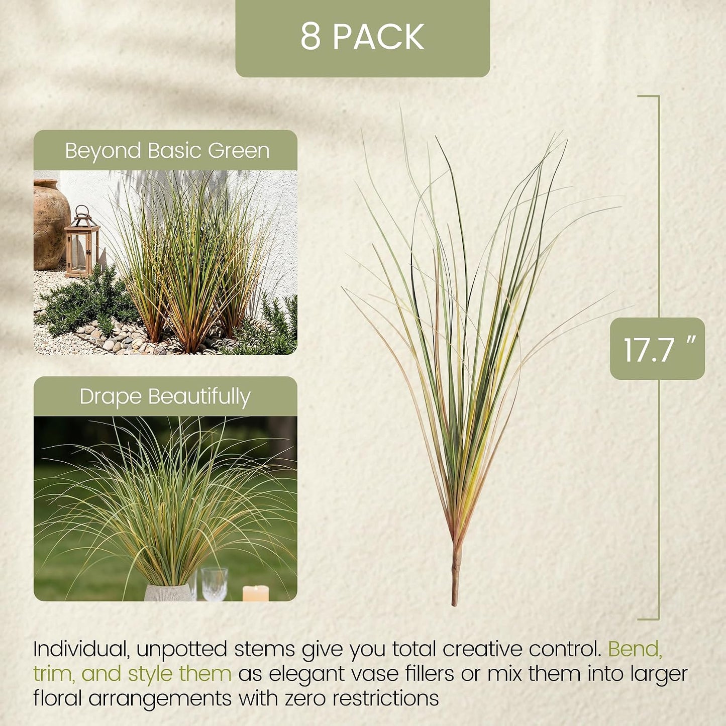 20PCS Artificial Onion Grass Stems 17.7in Faux Greenery Floral Arrangements | Vase filler; Home decoration; Wedding decoration; Bouquet making; Entryway décor; Indoor decoration