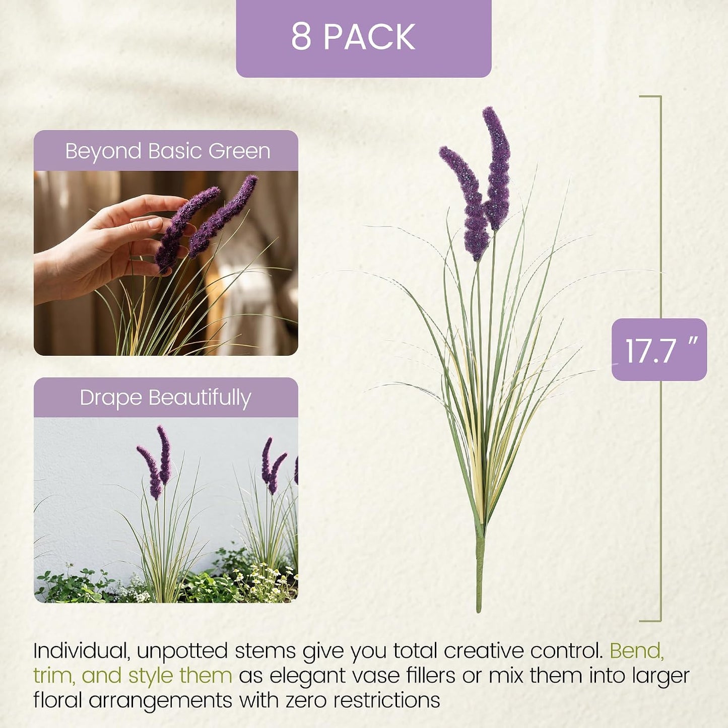 20PCS Artificial Onion Grass Stems 17.7in Faux Greenery Floral Arrangements | Vase filler; Home decoration; Wedding decoration; Bouquet making; Entryway décor; Indoor decoration