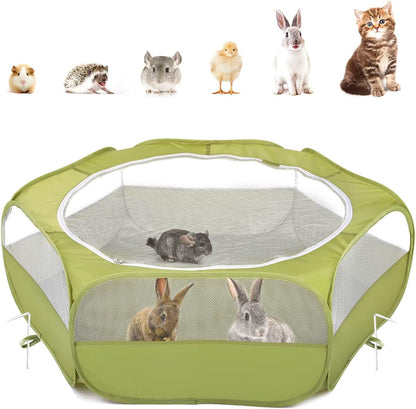 Small Animals Playpen, Waterproof Small Pet Cage Tent with Zippered Cover, Portable Outdoor Yard Fence with 3 Metal Rod for Chick/Kitten/Puppy/Guinea Pig/Rabbits/Hamster/Chinchillas,Light Gray