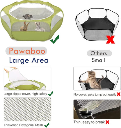 Small Animals Playpen, Waterproof Small Pet Cage Tent with Zippered Cover, Portable Outdoor Yard Fence with 3 Metal Rod for Chick/Kitten/Puppy/Guinea Pig/Rabbits/Hamster/Chinchillas,Light Gray