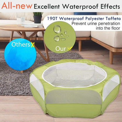 Small Animals Playpen, Waterproof Small Pet Cage Tent with Zippered Cover, Portable Outdoor Yard Fence with 3 Metal Rod for Chick/Kitten/Puppy/Guinea Pig/Rabbits/Hamster/Chinchillas,Light Gray