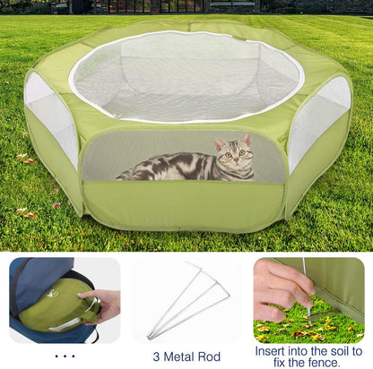 Small Animals Playpen, Waterproof Small Pet Cage Tent with Zippered Cover, Portable Outdoor Yard Fence with 3 Metal Rod for Chick/Kitten/Puppy/Guinea Pig/Rabbits/Hamster/Chinchillas,Light Gray