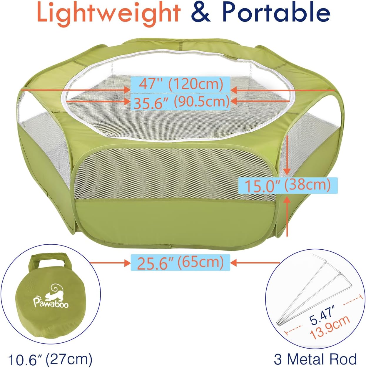 Small Animals Playpen, Waterproof Small Pet Cage Tent with Zippered Cover, Portable Outdoor Yard Fence with 3 Metal Rod for Chick/Kitten/Puppy/Guinea Pig/Rabbits/Hamster/Chinchillas,Light Gray