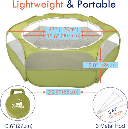 Small Animals Playpen, Waterproof Small Pet Cage Tent with Zippered Cover, Portable Outdoor Yard Fence with 3 Metal Rod for Chick/Kitten/Puppy/Guinea Pig/Rabbits/Hamster/Chinchillas,Light Gray