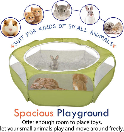 Small Animals Playpen, Waterproof Small Pet Cage Tent with Zippered Cover, Portable Outdoor Yard Fence with 3 Metal Rod for Chick/Kitten/Puppy/Guinea Pig/Rabbits/Hamster/Chinchillas,Light Gray
