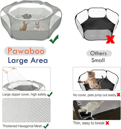 Small Animals Playpen, Waterproof Small Pet Cage Tent with Zippered Cover, Portable Outdoor Yard Fence with 3 Metal Rod for Chick/Kitten/Puppy/Guinea Pig/Rabbits/Hamster/Chinchillas,Light Gray