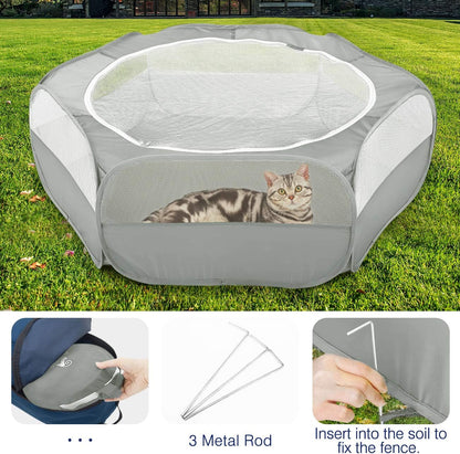 Small Animals Playpen, Waterproof Small Pet Cage Tent with Zippered Cover, Portable Outdoor Yard Fence with 3 Metal Rod for Chick/Kitten/Puppy/Guinea Pig/Rabbits/Hamster/Chinchillas,Light Gray