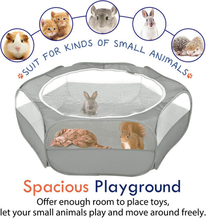 Small Animals Playpen, Waterproof Small Pet Cage Tent with Zippered Cover, Portable Outdoor Yard Fence with 3 Metal Rod for Chick/Kitten/Puppy/Guinea Pig/Rabbits/Hamster/Chinchillas,Light Gray