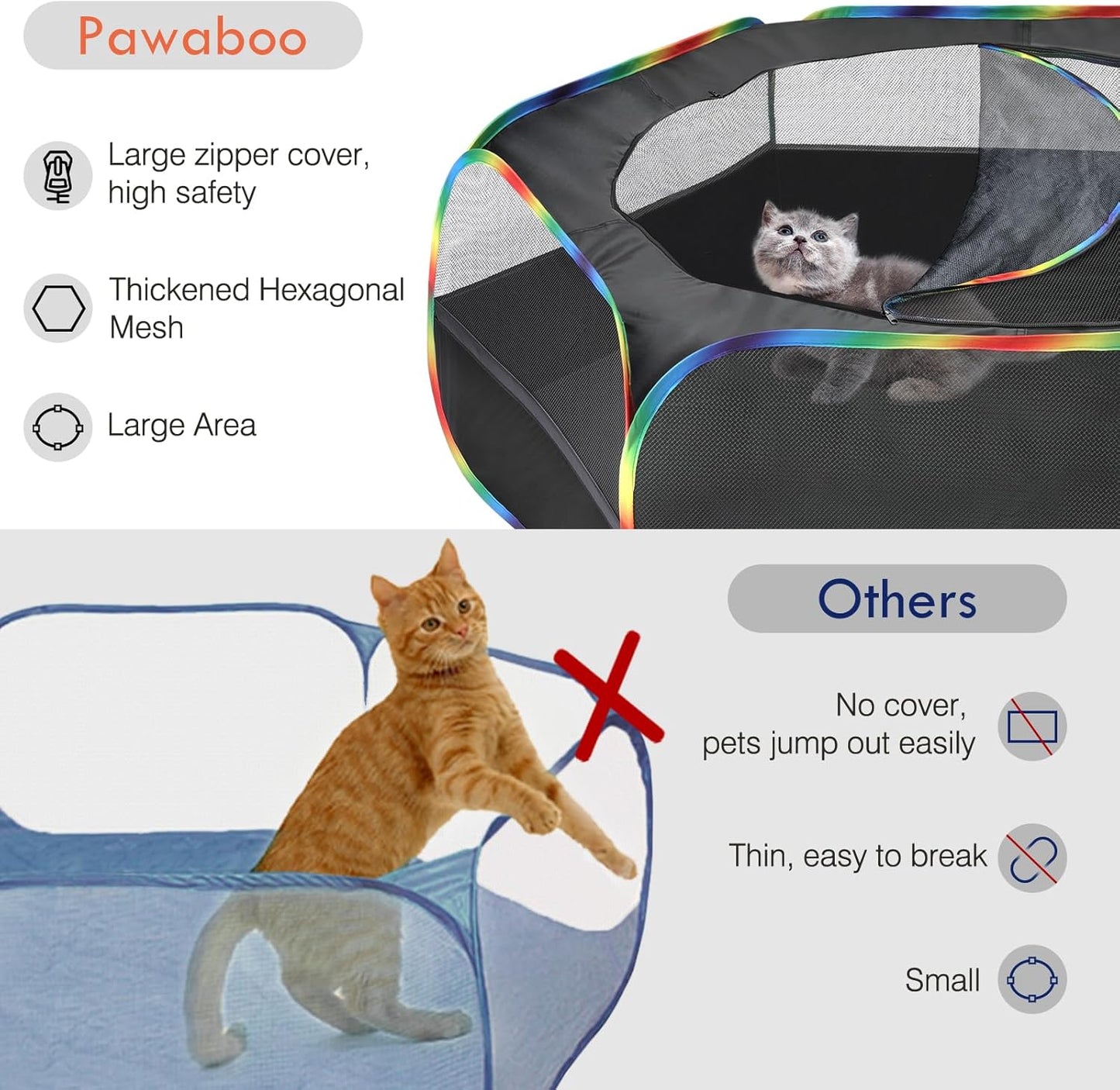 Small Animals Playpen, Waterproof Small Pet Cage Tent with Zippered Cover, Portable Outdoor Yard Fence with 3 Metal Rod for Chick/Kitten/Puppy/Guinea Pig/Rabbits/Hamster/Chinchillas,Light Gray