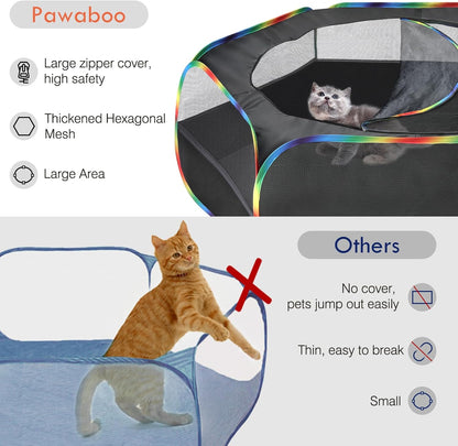 Small Animals Playpen, Waterproof Small Pet Cage Tent with Zippered Cover, Portable Outdoor Yard Fence with 3 Metal Rod for Chick/Kitten/Puppy/Guinea Pig/Rabbits/Hamster/Chinchillas,Light Gray