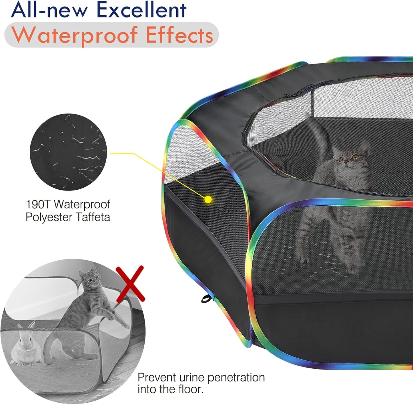 Small Animals Playpen, Waterproof Small Pet Cage Tent with Zippered Cover, Portable Outdoor Yard Fence with 3 Metal Rod for Chick/Kitten/Puppy/Guinea Pig/Rabbits/Hamster/Chinchillas,Light Gray