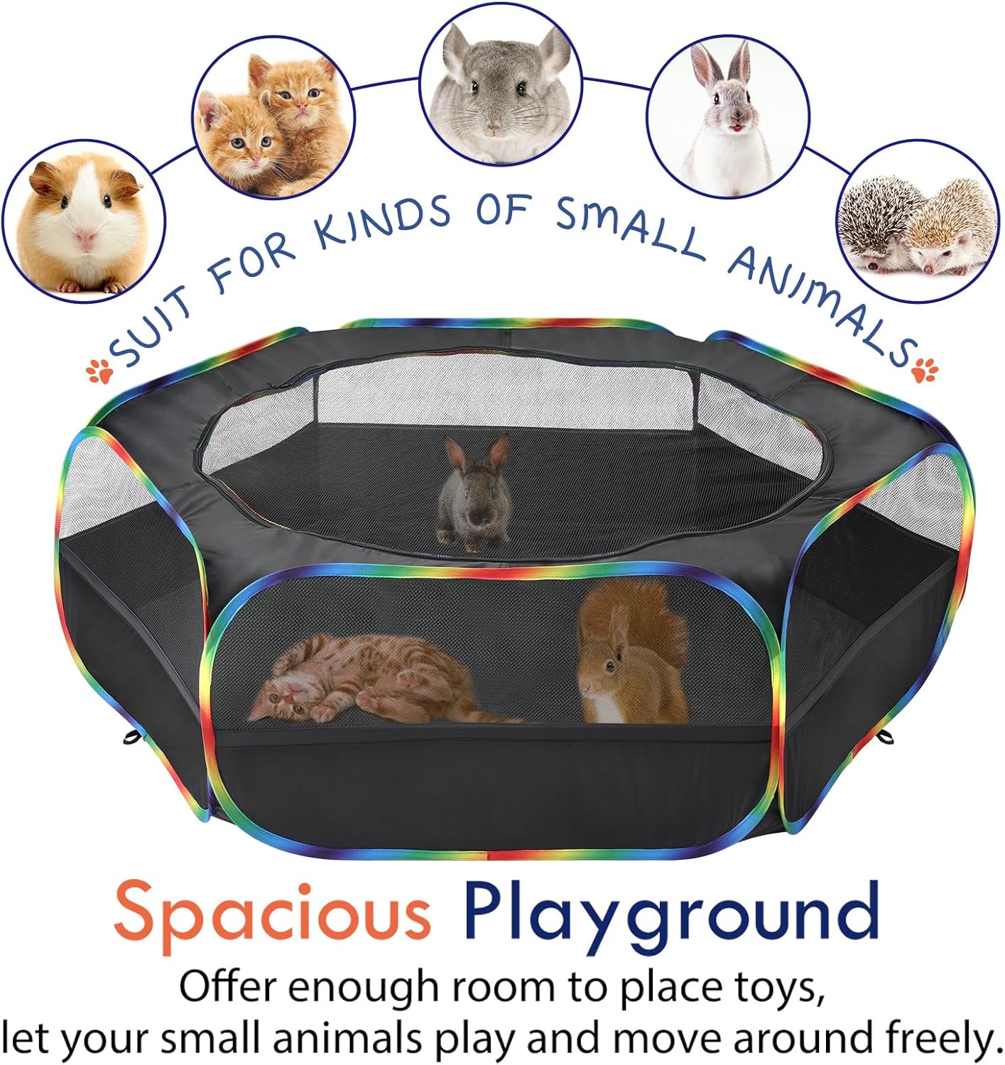 Small Animals Playpen, Waterproof Small Pet Cage Tent with Zippered Cover, Portable Outdoor Yard Fence with 3 Metal Rod for Chick/Kitten/Puppy/Guinea Pig/Rabbits/Hamster/Chinchillas,Light Gray