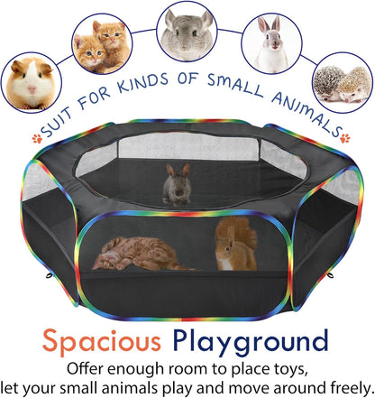 Small Animals Playpen, Waterproof Small Pet Cage Tent with Zippered Cover, Portable Outdoor Yard Fence with 3 Metal Rod for Chick/Kitten/Puppy/Guinea Pig/Rabbits/Hamster/Chinchillas,Light Gray