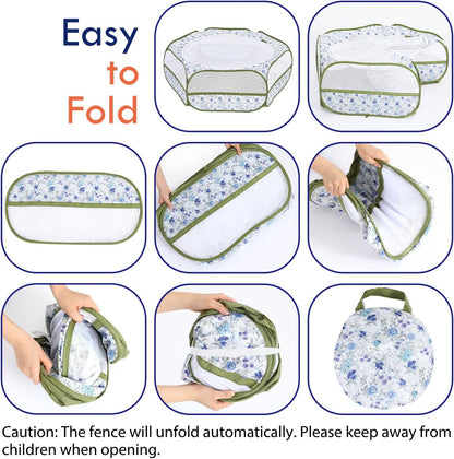 Small Animals Playpen, Waterproof Small Pet Cage Tent with Zippered Cover, Portable Outdoor Yard Fence with 3 Metal Rod for Chick/Kitten/Puppy/Guinea Pig/Rabbits/Hamster/Chinchillas,Light Gray