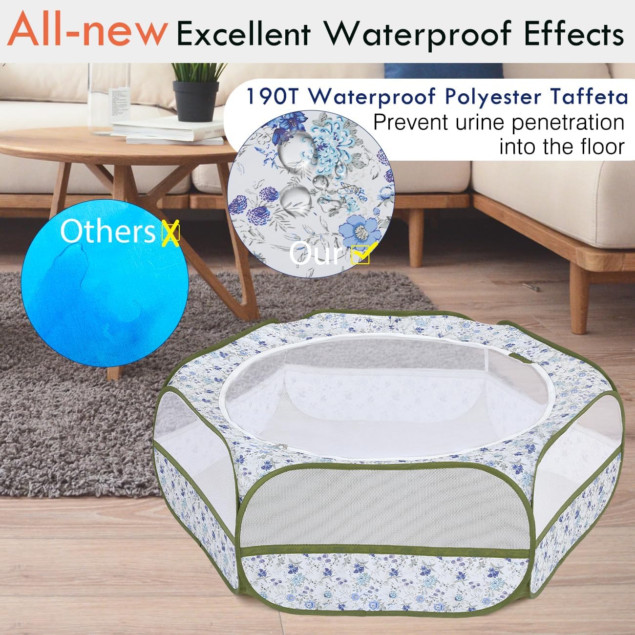 Small Animals Playpen, Waterproof Small Pet Cage Tent with Zippered Cover, Portable Outdoor Yard Fence with 3 Metal Rod for Chick/Kitten/Puppy/Guinea Pig/Rabbits/Hamster/Chinchillas,Light Gray