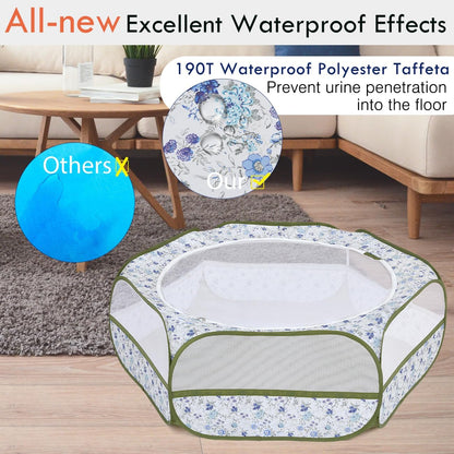 Small Animals Playpen, Waterproof Small Pet Cage Tent with Zippered Cover, Portable Outdoor Yard Fence with 3 Metal Rod for Chick/Kitten/Puppy/Guinea Pig/Rabbits/Hamster/Chinchillas,Light Gray