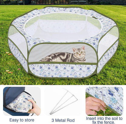 Small Animals Playpen, Waterproof Small Pet Cage Tent with Zippered Cover, Portable Outdoor Yard Fence with 3 Metal Rod for Chick/Kitten/Puppy/Guinea Pig/Rabbits/Hamster/Chinchillas,Light Gray