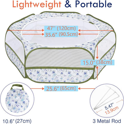 Small Animals Playpen, Waterproof Small Pet Cage Tent with Zippered Cover, Portable Outdoor Yard Fence with 3 Metal Rod for Chick/Kitten/Puppy/Guinea Pig/Rabbits/Hamster/Chinchillas,Light Gray