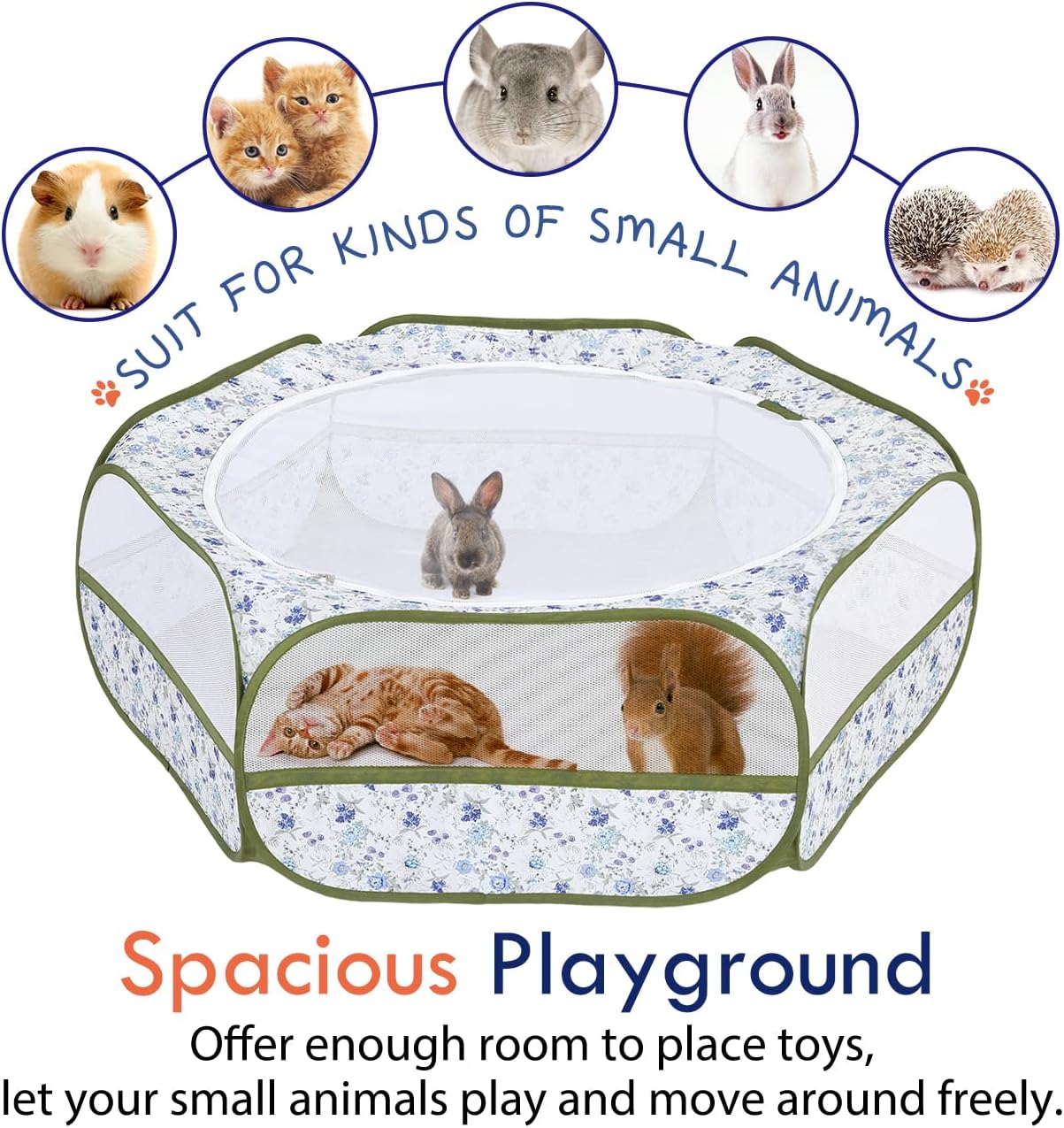 Small Animals Playpen, Waterproof Small Pet Cage Tent with Zippered Cover, Portable Outdoor Yard Fence with 3 Metal Rod for Chick/Kitten/Puppy/Guinea Pig/Rabbits/Hamster/Chinchillas,Light Gray