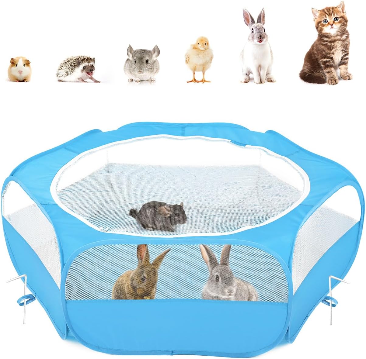 Small Animals Playpen, Waterproof Small Pet Cage Tent with Zippered Cover, Portable Outdoor Yard Fence with 3 Metal Rod for Chick/Kitten/Puppy/Guinea Pig/Rabbits/Hamster/Chinchillas,Light Gray