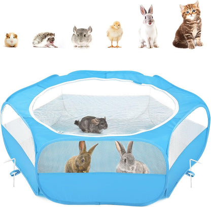 Small Animals Playpen, Waterproof Small Pet Cage Tent with Zippered Cover, Portable Outdoor Yard Fence with 3 Metal Rod for Chick/Kitten/Puppy/Guinea Pig/Rabbits/Hamster/Chinchillas,Light Gray