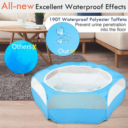Small Animals Playpen, Waterproof Small Pet Cage Tent with Zippered Cover, Portable Outdoor Yard Fence with 3 Metal Rod for Chick/Kitten/Puppy/Guinea Pig/Rabbits/Hamster/Chinchillas,Light Gray
