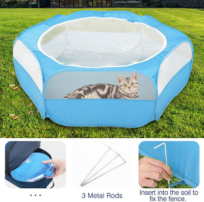 Small Animals Playpen, Waterproof Small Pet Cage Tent with Zippered Cover, Portable Outdoor Yard Fence with 3 Metal Rod for Chick/Kitten/Puppy/Guinea Pig/Rabbits/Hamster/Chinchillas,Light Gray