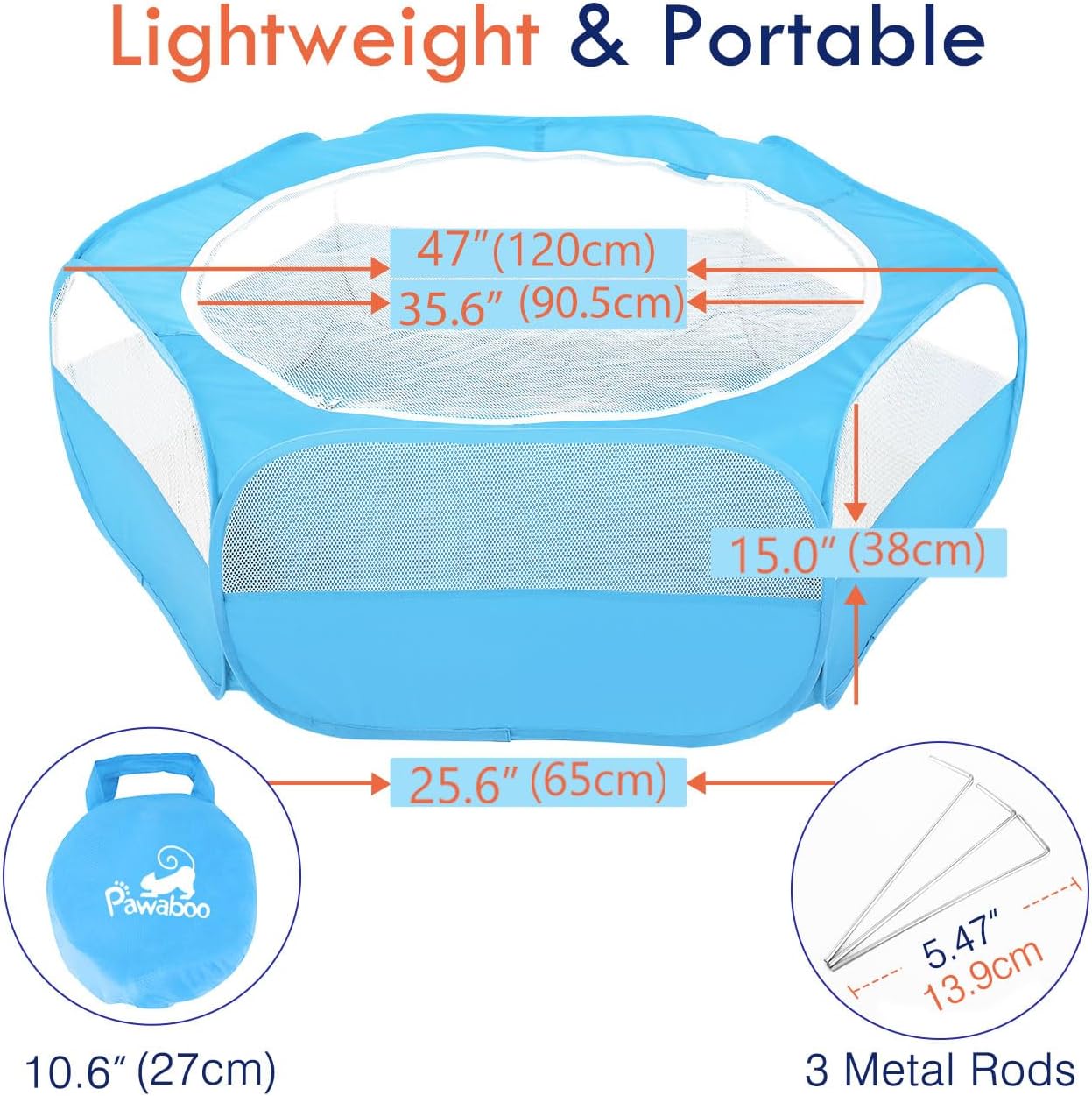 Small Animals Playpen, Waterproof Small Pet Cage Tent with Zippered Cover, Portable Outdoor Yard Fence with 3 Metal Rod for Chick/Kitten/Puppy/Guinea Pig/Rabbits/Hamster/Chinchillas,Light Gray