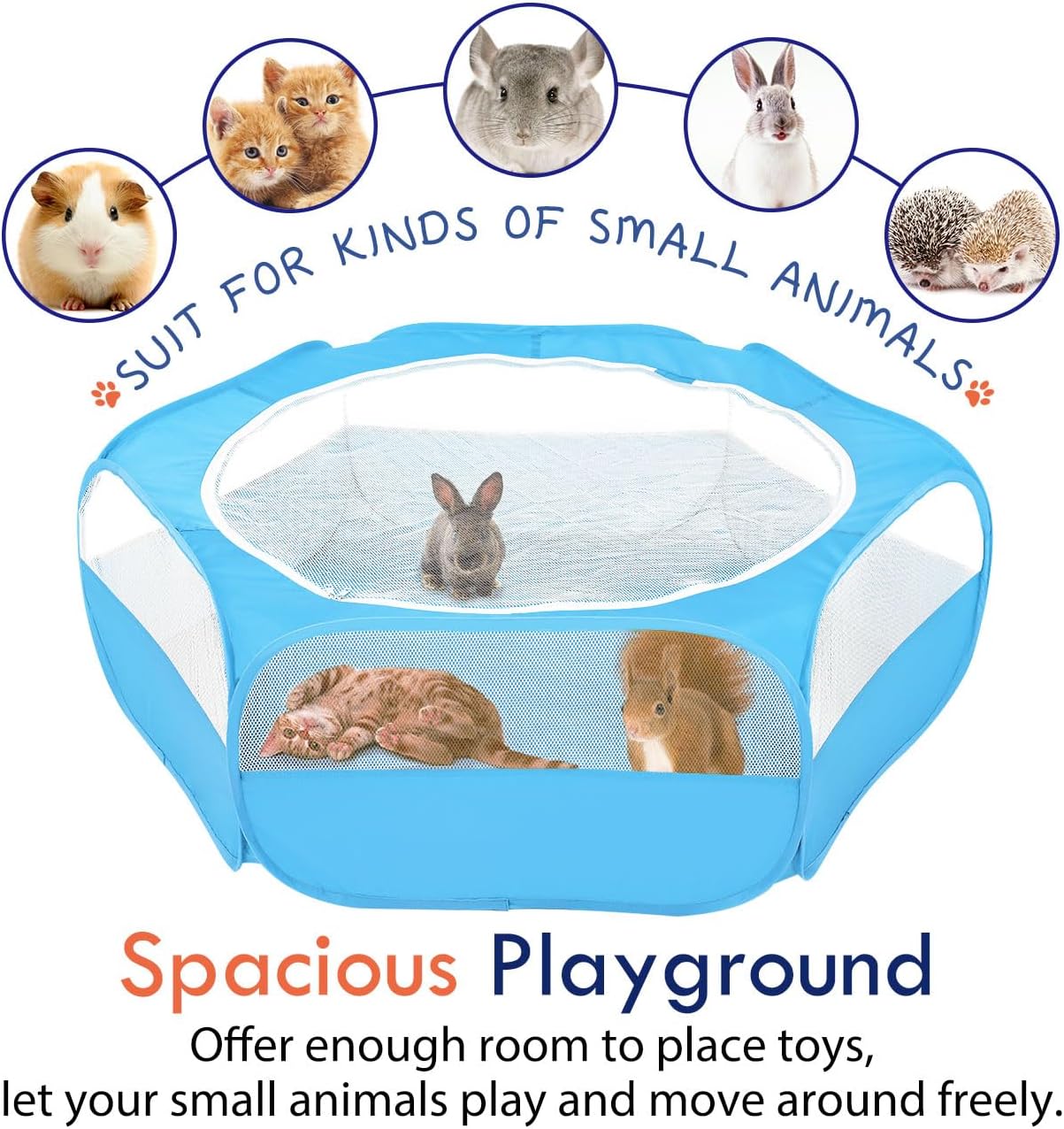 Small Animals Playpen, Waterproof Small Pet Cage Tent with Zippered Cover, Portable Outdoor Yard Fence with 3 Metal Rod for Chick/Kitten/Puppy/Guinea Pig/Rabbits/Hamster/Chinchillas,Light Gray