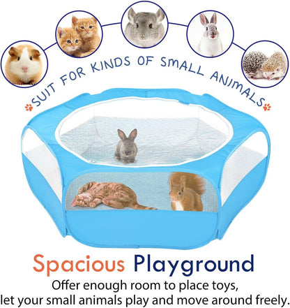 Small Animals Playpen, Waterproof Small Pet Cage Tent with Zippered Cover, Portable Outdoor Yard Fence with 3 Metal Rod for Chick/Kitten/Puppy/Guinea Pig/Rabbits/Hamster/Chinchillas,Light Gray