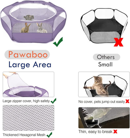 Small Animals Playpen, Waterproof Small Pet Cage Tent with Zippered Cover, Portable Outdoor Yard Fence with 3 Metal Rod for Chick/Kitten/Puppy/Guinea Pig/Rabbits/Hamster/Chinchillas,Light Gray
