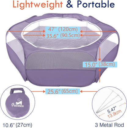Small Animals Playpen, Waterproof Small Pet Cage Tent with Zippered Cover, Portable Outdoor Yard Fence with 3 Metal Rod for Chick/Kitten/Puppy/Guinea Pig/Rabbits/Hamster/Chinchillas,Light Gray