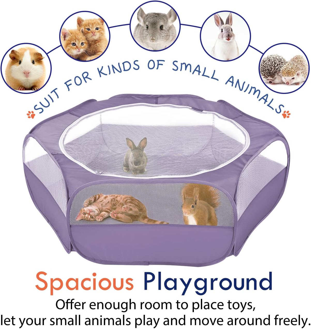 Small Animals Playpen, Waterproof Small Pet Cage Tent with Zippered Cover, Portable Outdoor Yard Fence with 3 Metal Rod for Chick/Kitten/Puppy/Guinea Pig/Rabbits/Hamster/Chinchillas,Light Gray