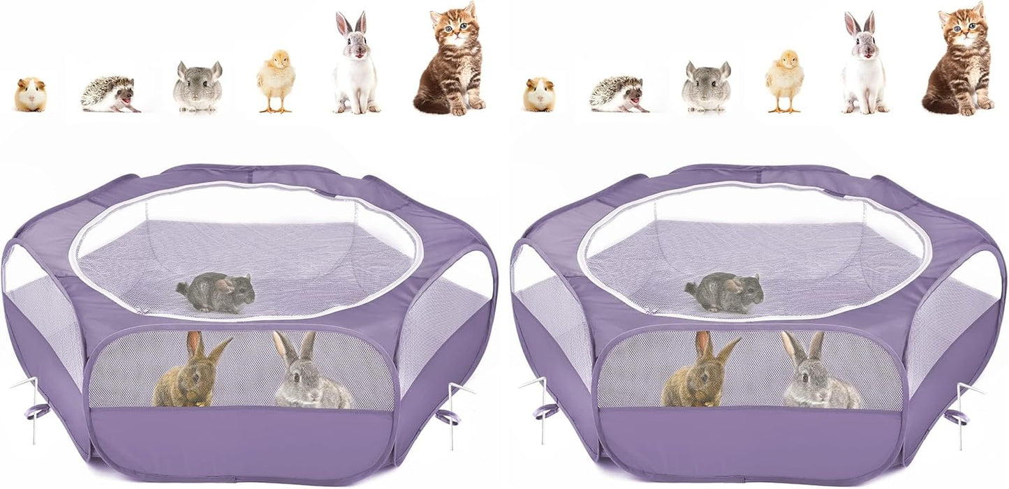 Small Animals Playpen, Waterproof Small Pet Cage Tent with Zippered Cover, Portable Outdoor Yard Fence with 3 Metal Rod for Chick/Kitten/Puppy/Guinea Pig/Rabbits/Hamster/Chinchillas,Light Gray