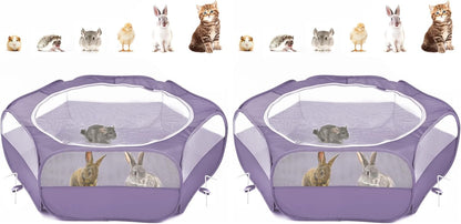 Small Animals Playpen, Waterproof Small Pet Cage Tent with Zippered Cover, Portable Outdoor Yard Fence with 3 Metal Rod for Chick/Kitten/Puppy/Guinea Pig/Rabbits/Hamster/Chinchillas,Light Gray