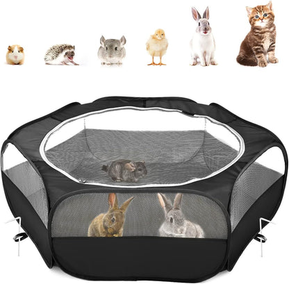 Small Animals Playpen, Waterproof Small Pet Cage Tent with Zippered Cover, Portable Outdoor Yard Fence with 3 Metal Rod for Chick/Kitten/Puppy/Guinea Pig/Rabbits/Hamster/Chinchillas,Light Gray