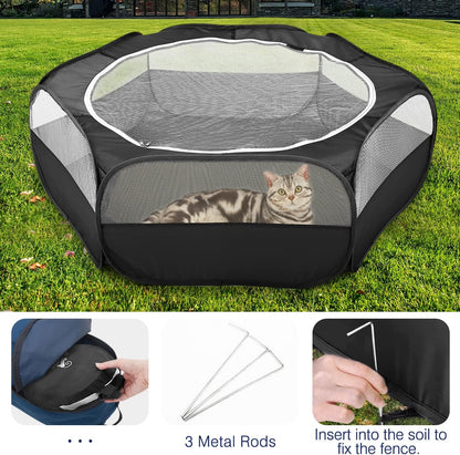 Small Animals Playpen, Waterproof Small Pet Cage Tent with Zippered Cover, Portable Outdoor Yard Fence with 3 Metal Rod for Chick/Kitten/Puppy/Guinea Pig/Rabbits/Hamster/Chinchillas,Light Gray