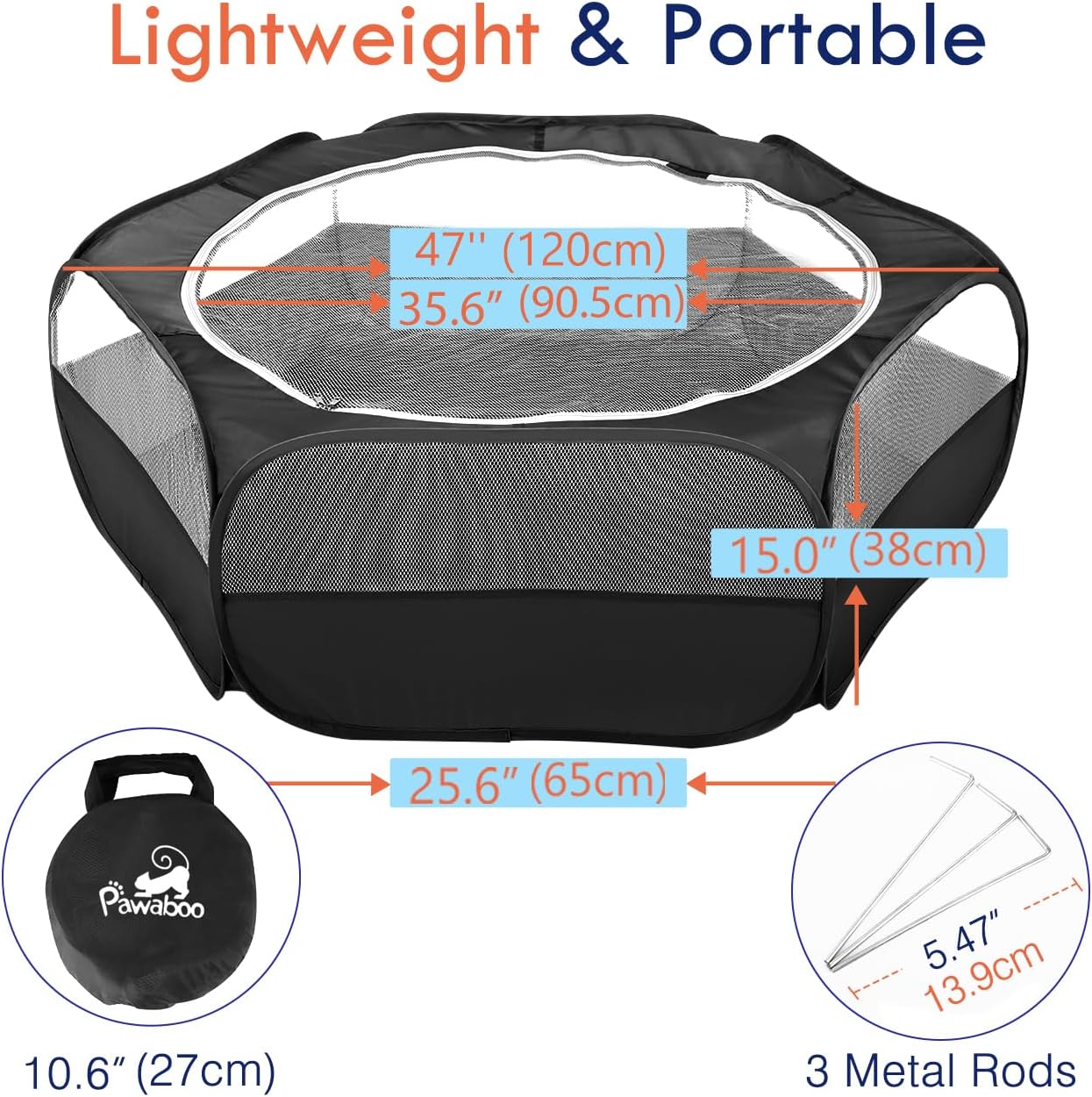 Small Animals Playpen, Waterproof Small Pet Cage Tent with Zippered Cover, Portable Outdoor Yard Fence with 3 Metal Rod for Chick/Kitten/Puppy/Guinea Pig/Rabbits/Hamster/Chinchillas,Light Gray