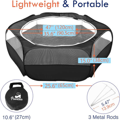 Small Animals Playpen, Waterproof Small Pet Cage Tent with Zippered Cover, Portable Outdoor Yard Fence with 3 Metal Rod for Chick/Kitten/Puppy/Guinea Pig/Rabbits/Hamster/Chinchillas,Light Gray