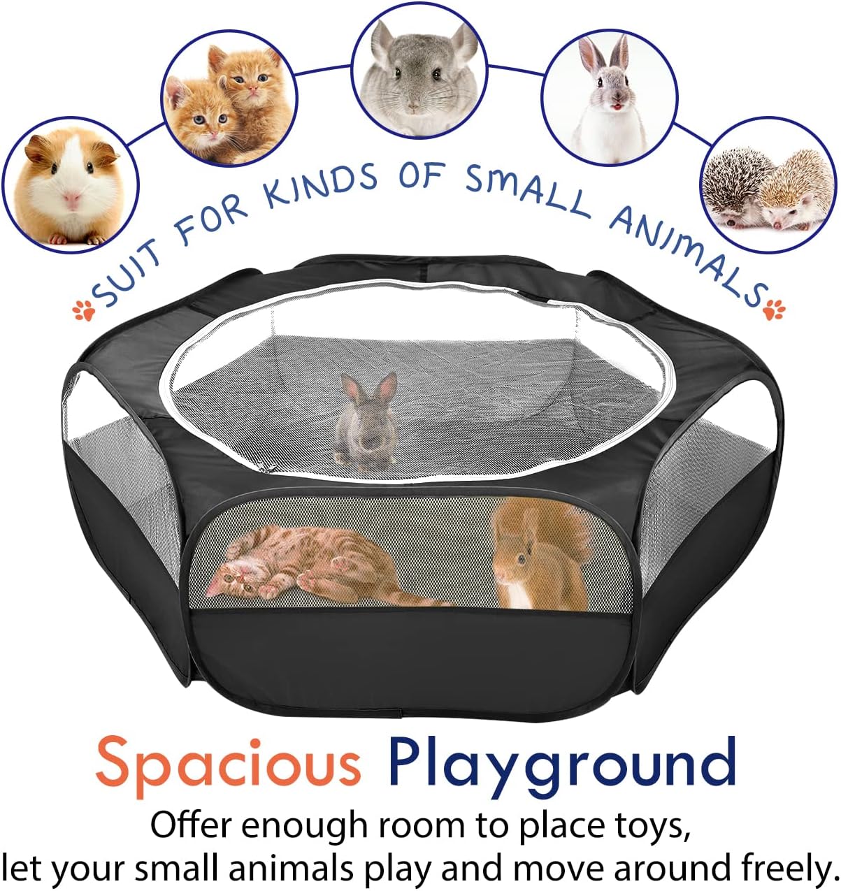 Small Animals Playpen, Waterproof Small Pet Cage Tent with Zippered Cover, Portable Outdoor Yard Fence with 3 Metal Rod for Chick/Kitten/Puppy/Guinea Pig/Rabbits/Hamster/Chinchillas,Light Gray