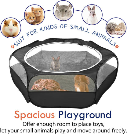 Small Animals Playpen, Waterproof Small Pet Cage Tent with Zippered Cover, Portable Outdoor Yard Fence with 3 Metal Rod for Chick/Kitten/Puppy/Guinea Pig/Rabbits/Hamster/Chinchillas,Light Gray
