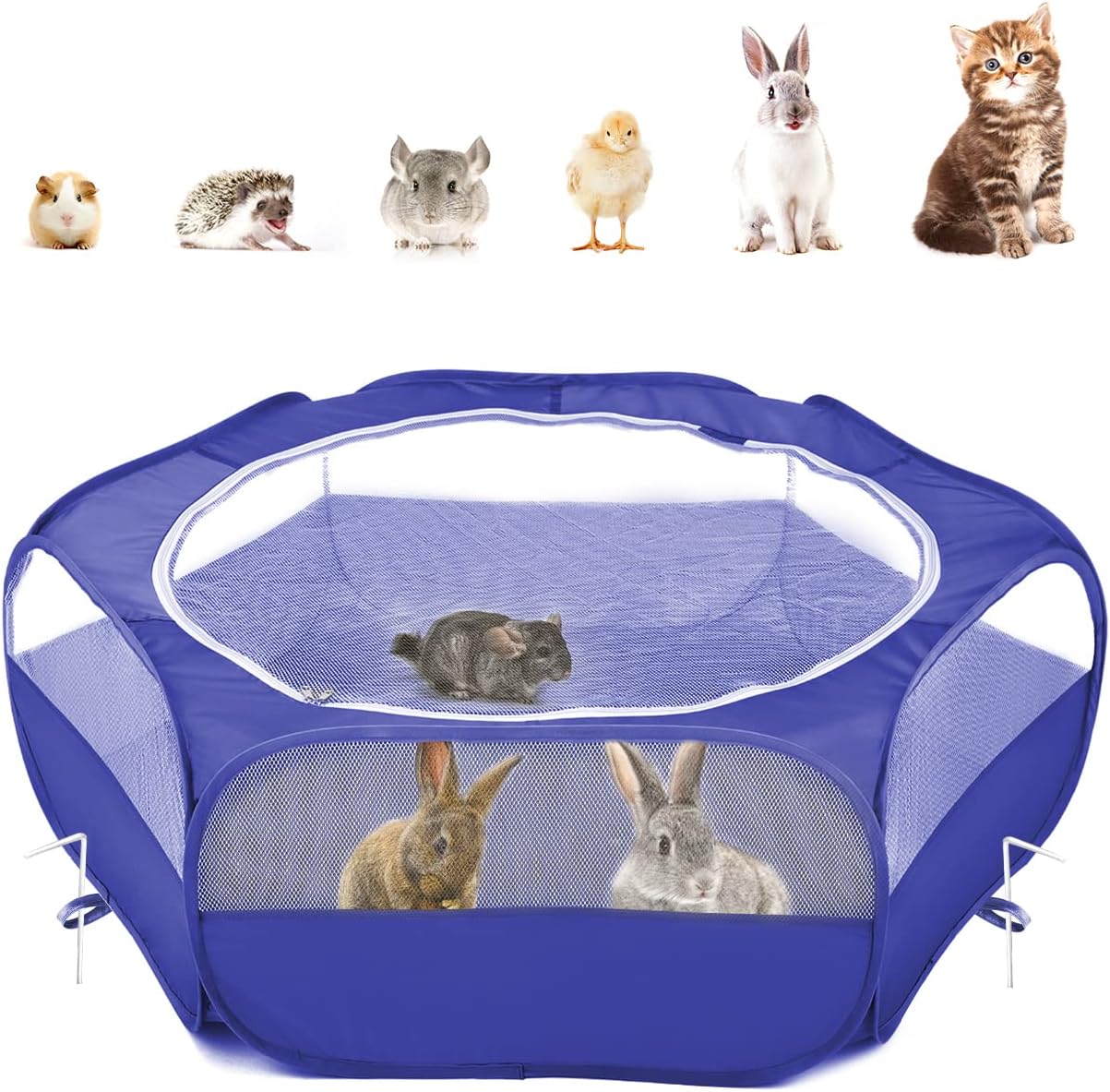 Small Animals Playpen, Waterproof Small Pet Cage Tent with Zippered Cover, Portable Outdoor Yard Fence with 3 Metal Rod for Chick/Kitten/Puppy/Guinea Pig/Rabbits/Hamster/Chinchillas,Light Gray