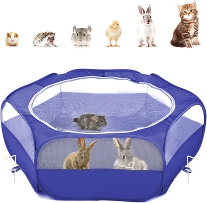 Small Animals Playpen, Waterproof Small Pet Cage Tent with Zippered Cover, Portable Outdoor Yard Fence with 3 Metal Rod for Chick/Kitten/Puppy/Guinea Pig/Rabbits/Hamster/Chinchillas,Light Gray